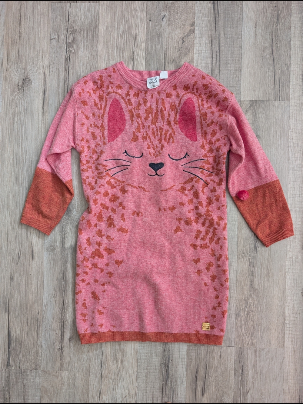 deux par deux Pink & Coral Cat Knit Dress, 4T (V8)